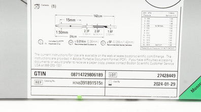 Boston Scientific H7493918915150 Emerge PTCA Dilatation Cath. 1.50mm x 15mm (x)